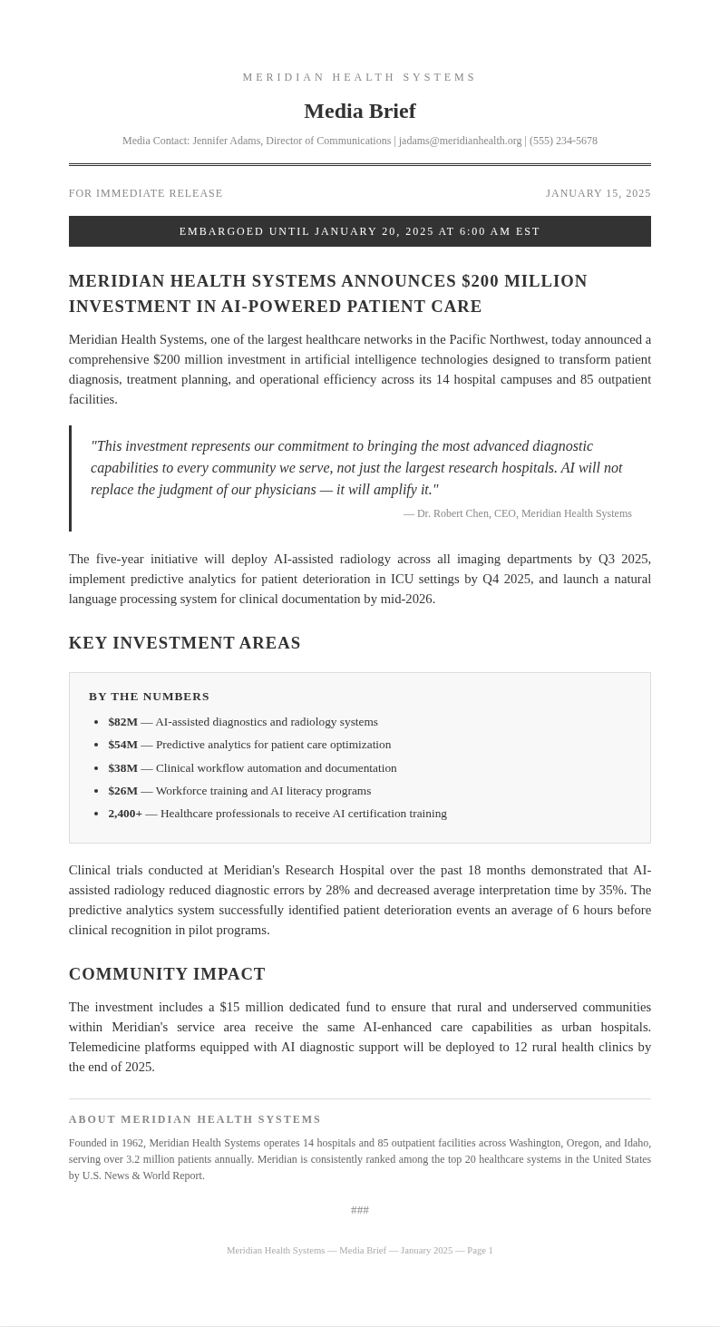 Press Release Brief With Media Kit Style